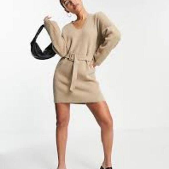 ASOS Tan Sweater Mini Dress - Picture 2 of 7